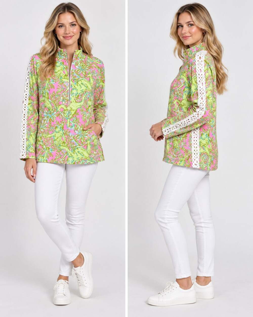 Lilly Pulitzer Skipper Popover Green Pink Cotton Jacket Top Large
